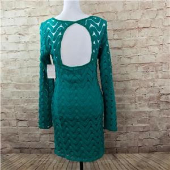 Emerald Green Crochet Lined Mini Bodycon Dress - Picture 5 of 7
